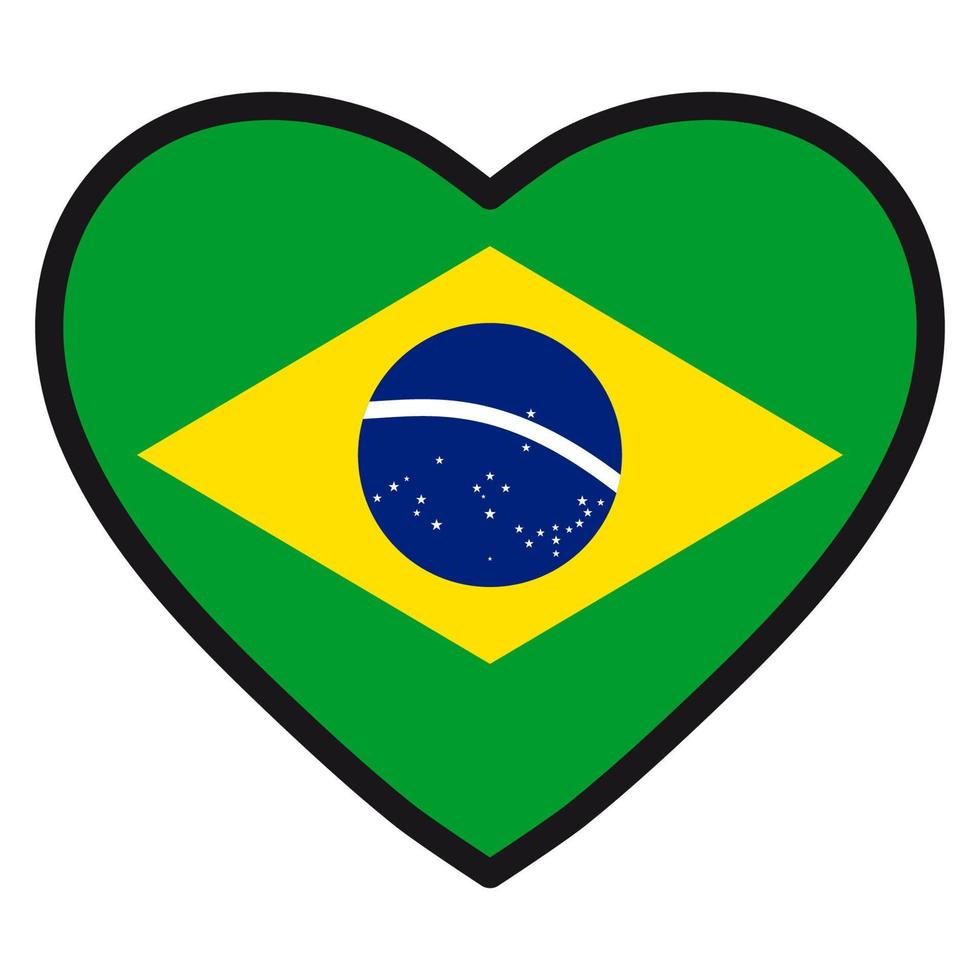 Flagge Brasiliens in Form eines Herzens mit kontrastierender Kontur, Symbol der Liebe zu seinem Land, Patriotismus, Symbol für den Unabhängigkeitstag. vektor