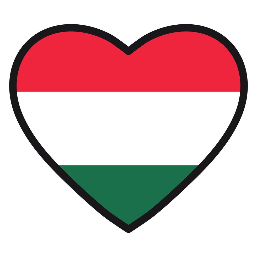 flagga av ungern i de form av hjärta med kontrasterande kontur, symbol av kärlek för hans Land, patriotism, ikon för oberoende dag. vektor