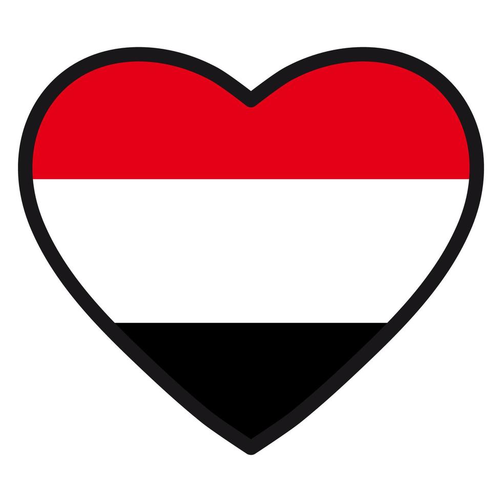 Flagge des Jemen in Form eines Herzens mit kontrastierender Kontur, Symbol der Liebe zu seinem Land, Patriotismus, Symbol für den Unabhängigkeitstag. vektor