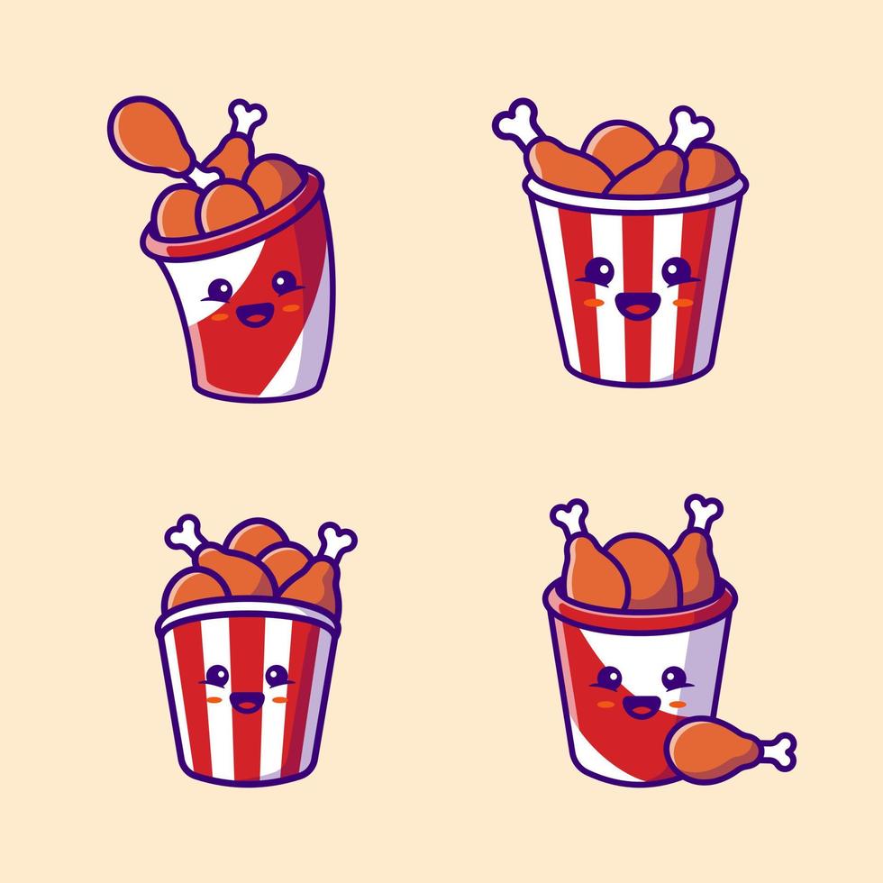 niedliche eimer gebratenes huhn sammlung cartoon vektor symbol illustration. Fast-Food-Icon-Konzept isolierter Premium-Vektor. flacher Cartoon-Stil