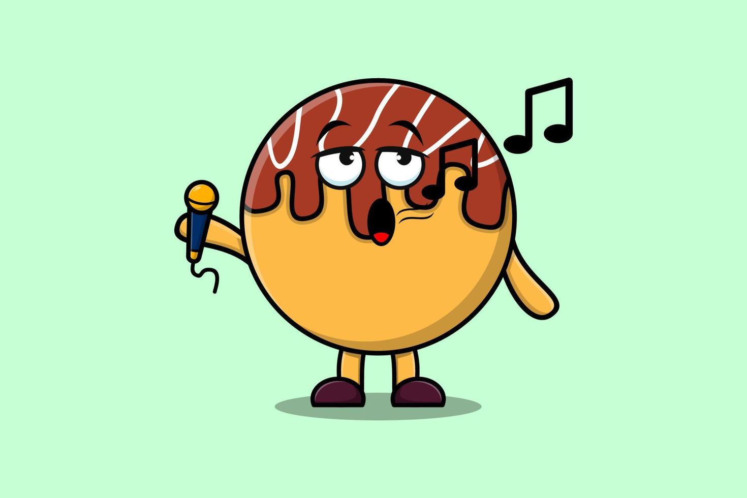 söt tecknad serie takoyaki sångare karaktär innehav mic vektor