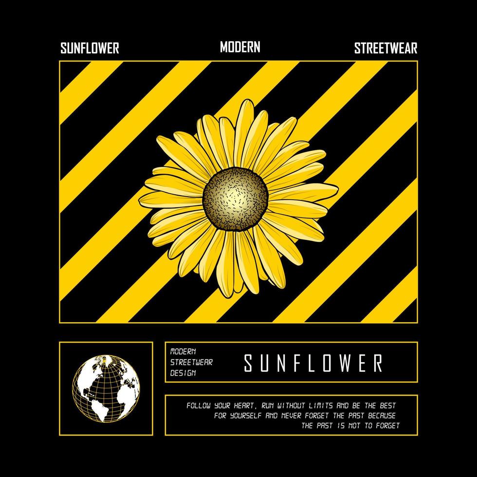 modernes Sonnenblumen-Streetwear-Retro-Vektordesign vektor