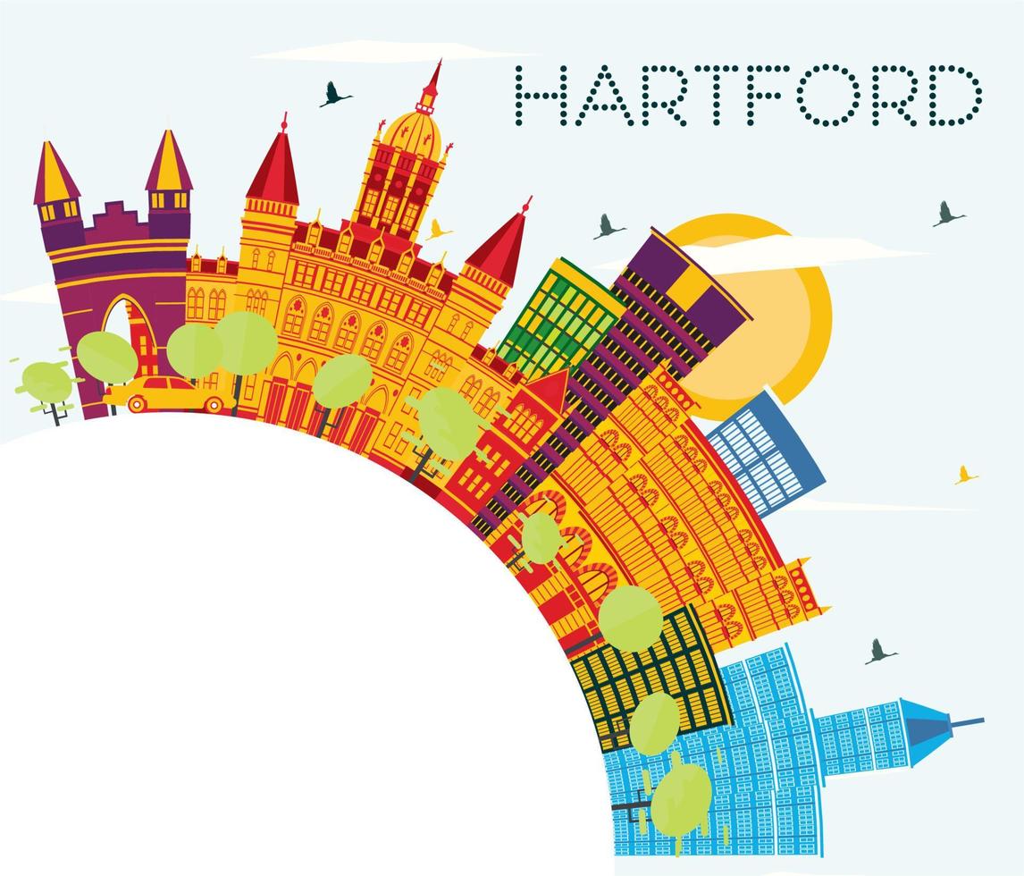 hartford connecticut usa skyline mit farbigen gebäuden, blauem himmel und kopierraum. vektor