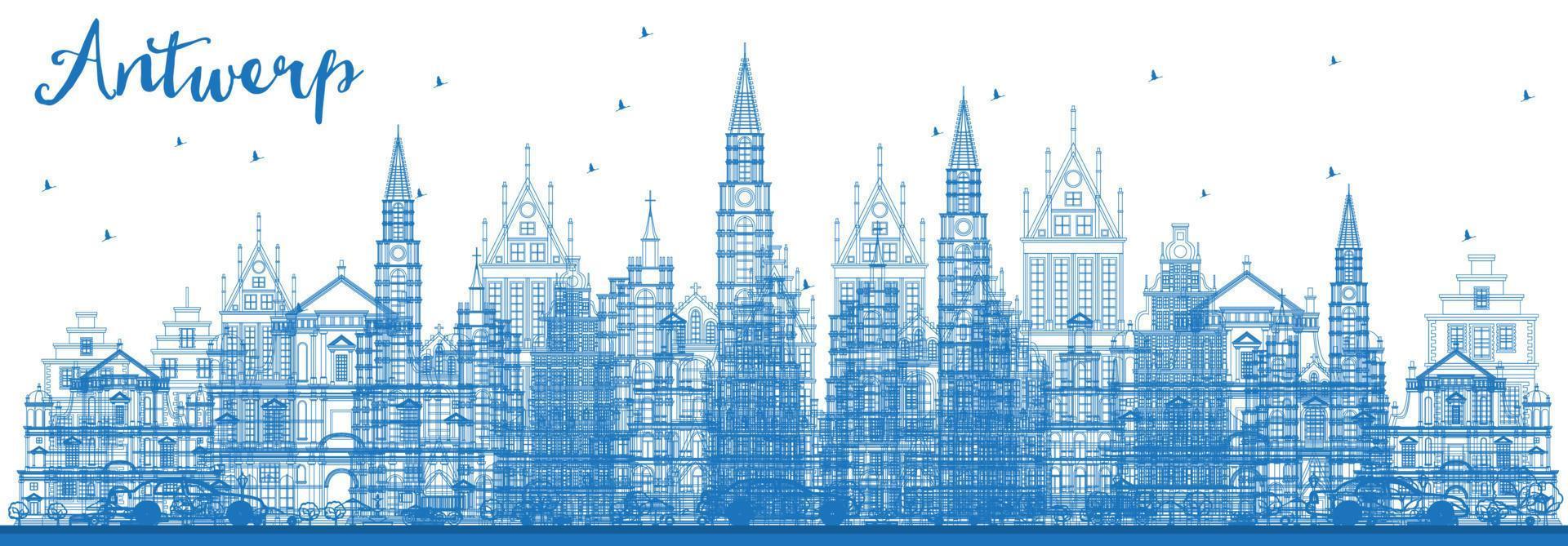 översikt antwerpen belgien stad horisont med blå byggnader. vektor