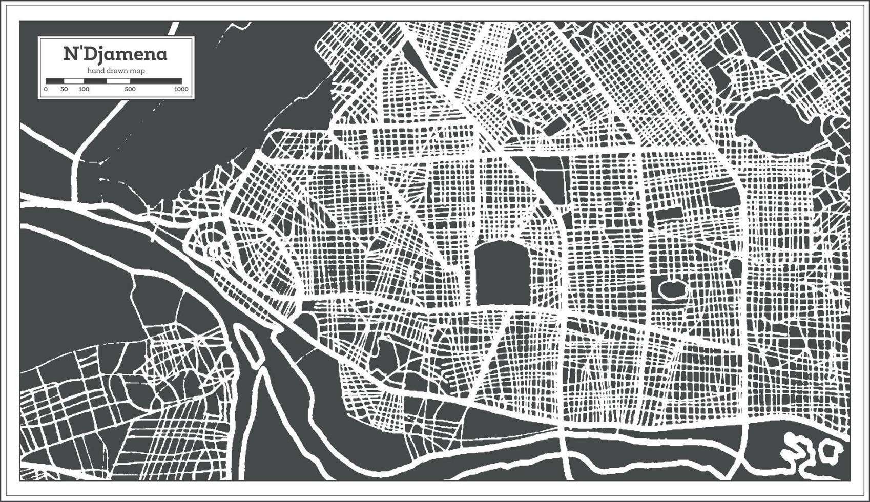 n'djamena tschad stadtplan im retro-stil. Übersichtskarte. vektor