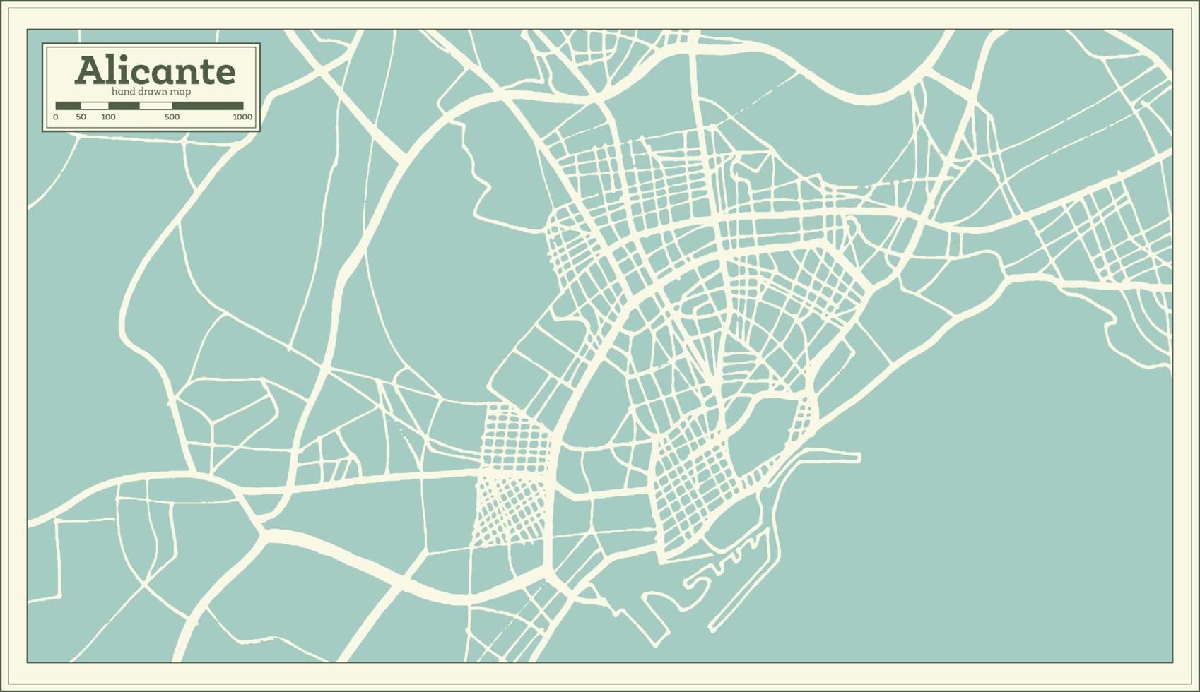 alicante Spanien stad Karta i retro stil. översikt Karta. vektor