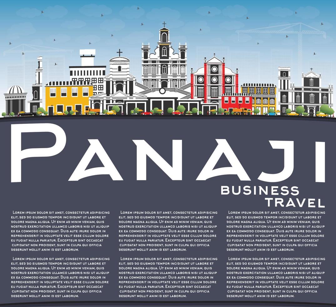 panaji Indien stad horisont med Färg byggnader, blå himmel och kopia Plats. vektor