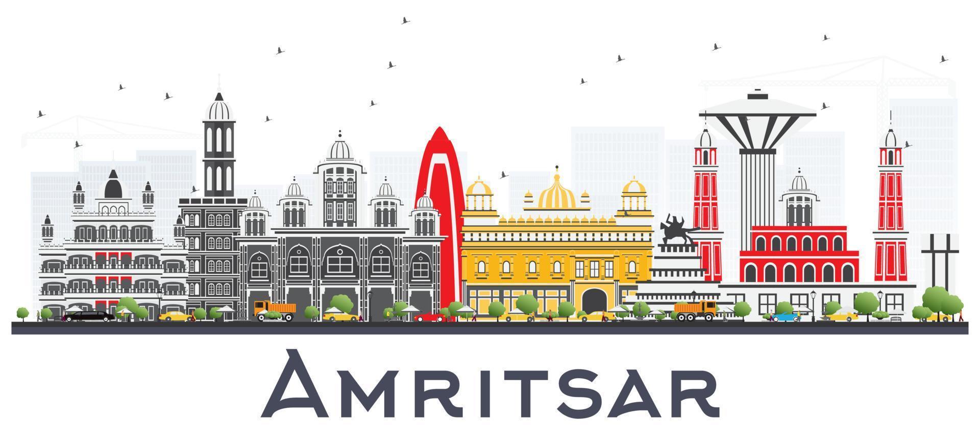 amritsar indien skyline der stadt mit grauen gebäuden isoliert auf weiß. vektor