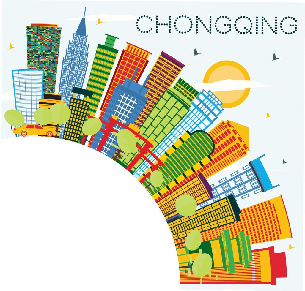 chongqing china city skyline mit farbigen gebäuden, blauem himmel und kopierraum. vektor