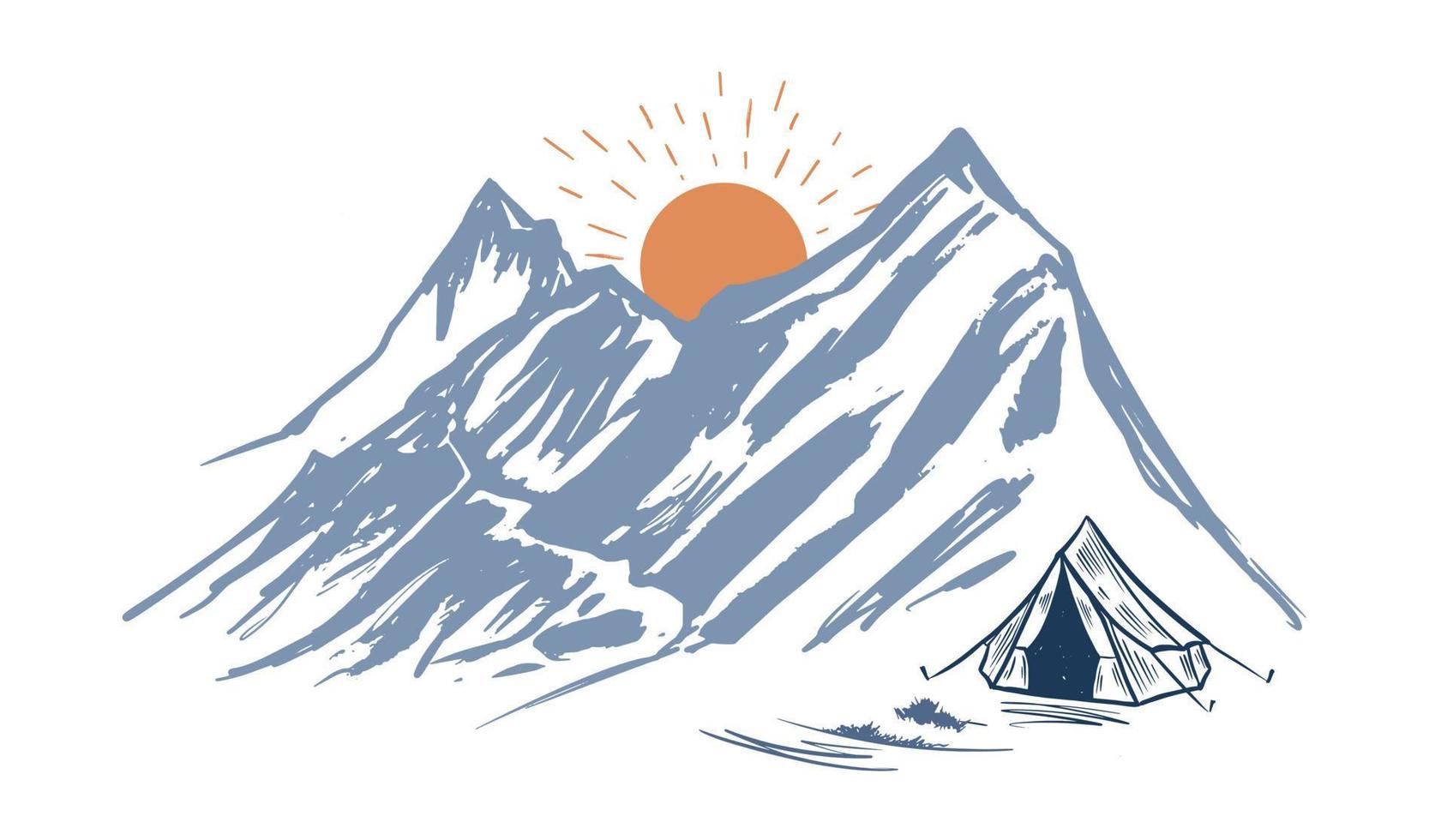 Camping in der Natur, Berge, handgezeichnete Illustrationen vektor
