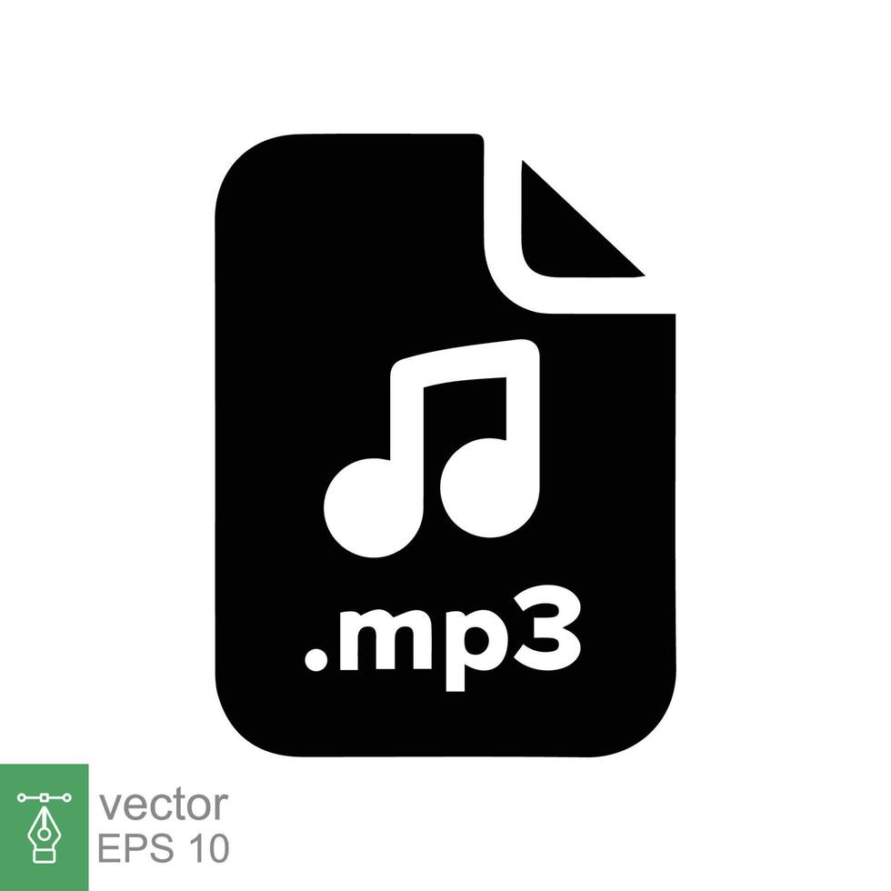 mp3-Dateisymbol. einfacher solider Stil. Musikformat, Sounddownload, Audiokonzept. Glyphen-Symbol. Vektorillustrationsdesign lokalisiert auf weißem Hintergrund. Folge 10. vektor