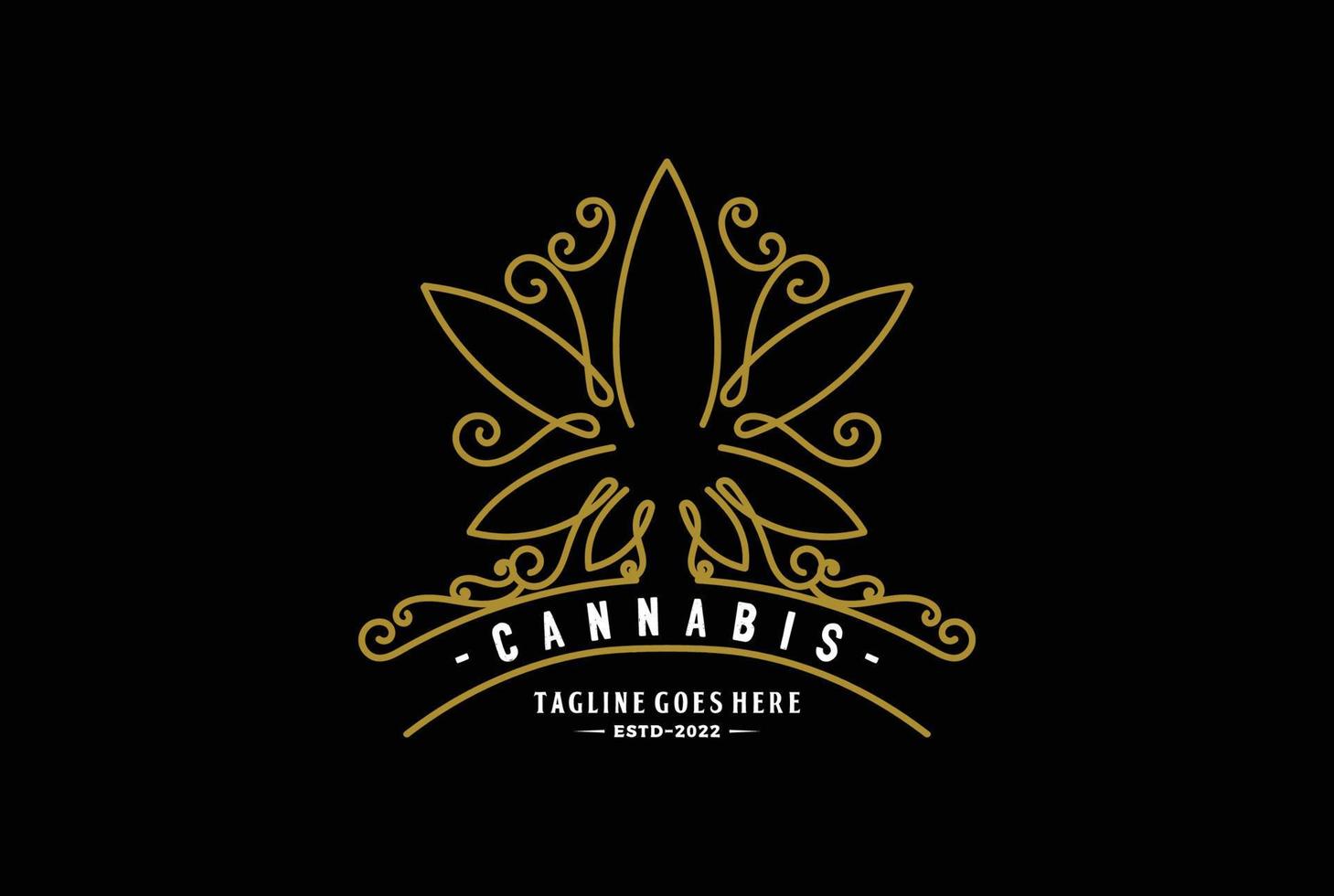 elegant lyx cannabis marijuana ganja blad dekorativ prydnad för hampa cbd olja logotyp design vektor