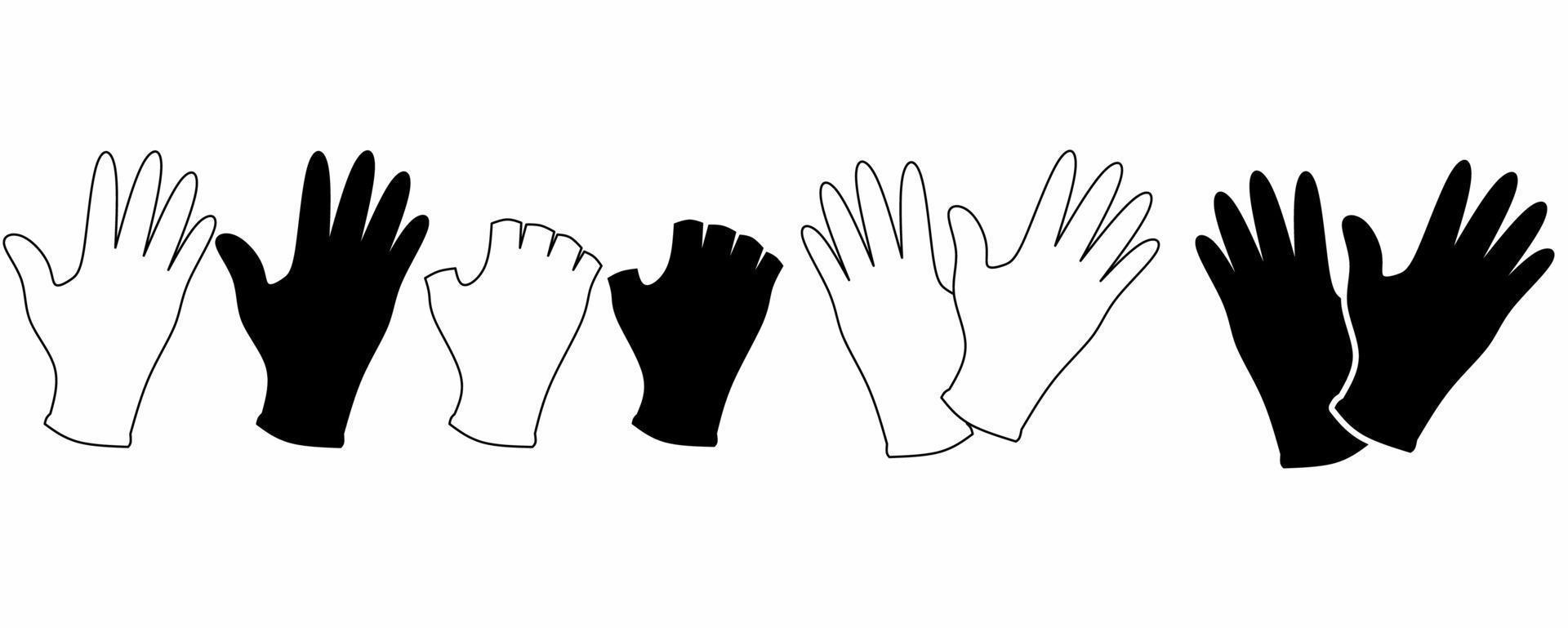 översikt silhuett handskar ikon uppsättning isolerat på vit bakgrund vektor
