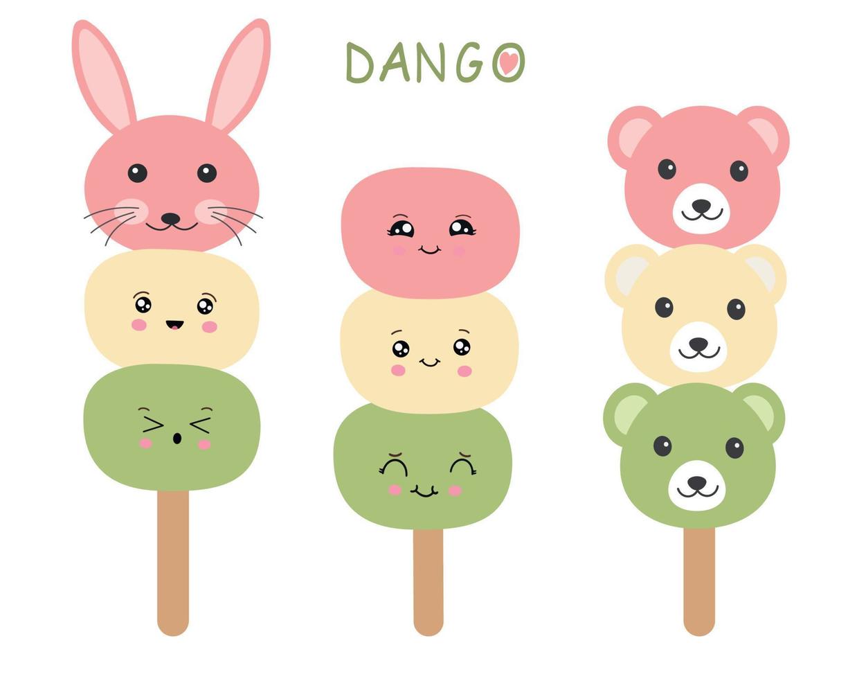 Dango japanischer traditioneller Nachtisch lokalisiert auf Weiß. Hanami Dango. japanischer Dango-Dessert-Vektor. vektor