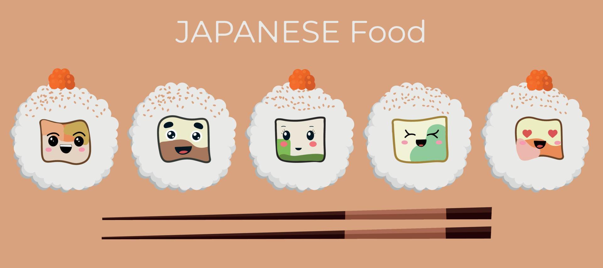 vektorillustration von onigiri im stil von kawaii. japanisches fastfood aus reis mit einer füllung in form eines dreiecks aus nori-algen vektor