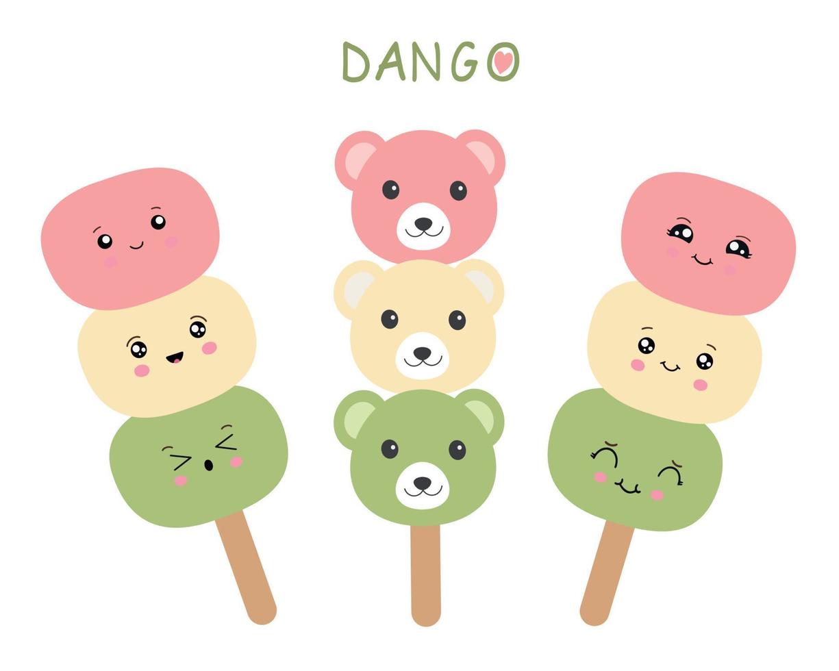 dango japansk traditionell efterrätt isolerat på vit. hanami dango. japansk dango efterrätt vektor. vektor