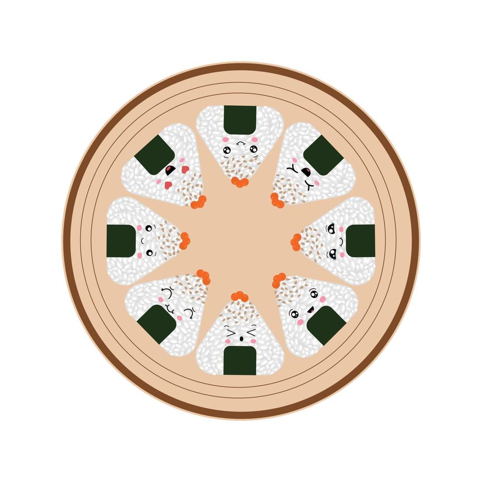 vektorillustration von onigiri im stil von kawaii. traditionelle japanische küche. flacher Stil. vektor