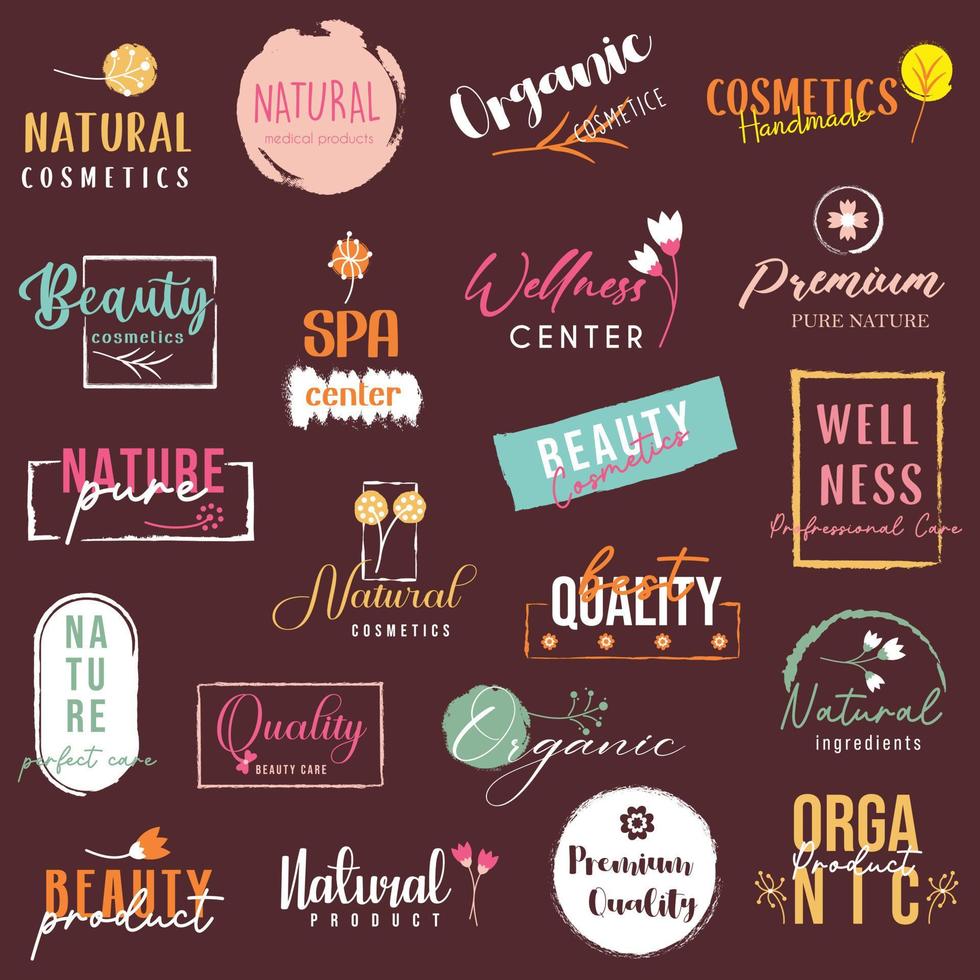 Sammlung von Logos und Symbolen für Schönheit, Kosmetik, Spa und Wellness, Natur- und Bioprodukte. Vektorgrafiken für Grafik- und Webdesign für Kosmetik, Naturprodukte und Beauty-Center. vektor