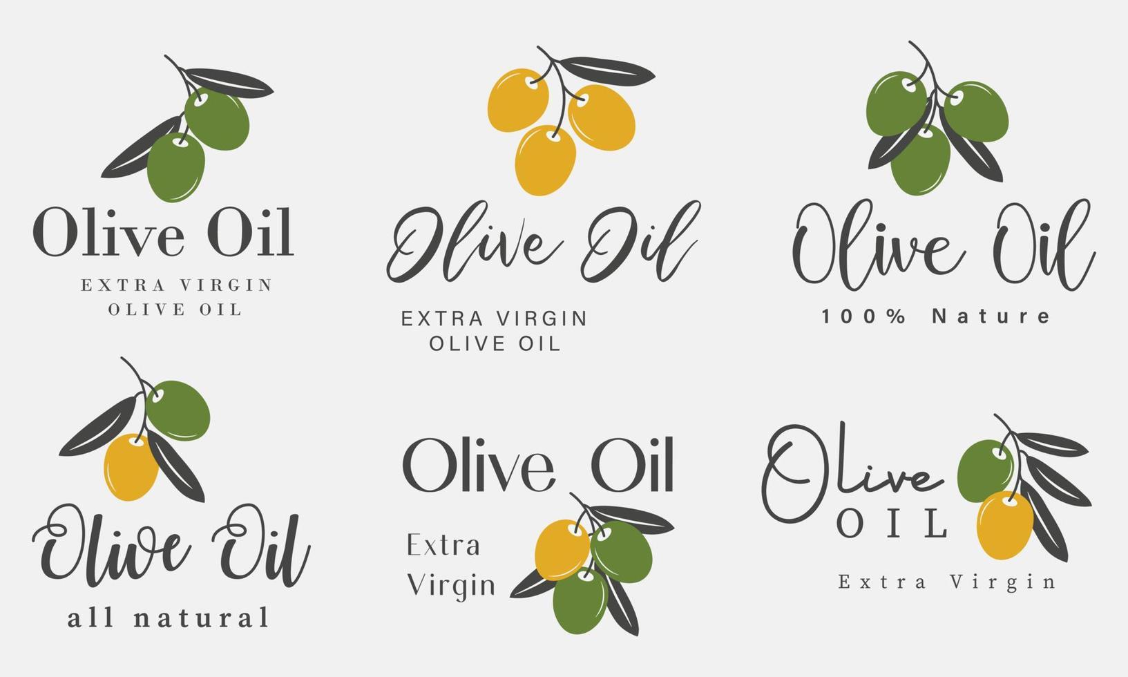 organisk och naturlig Produkter för oliv olja tecken, etiketter, klistermärken, märken och logotyp. vektor