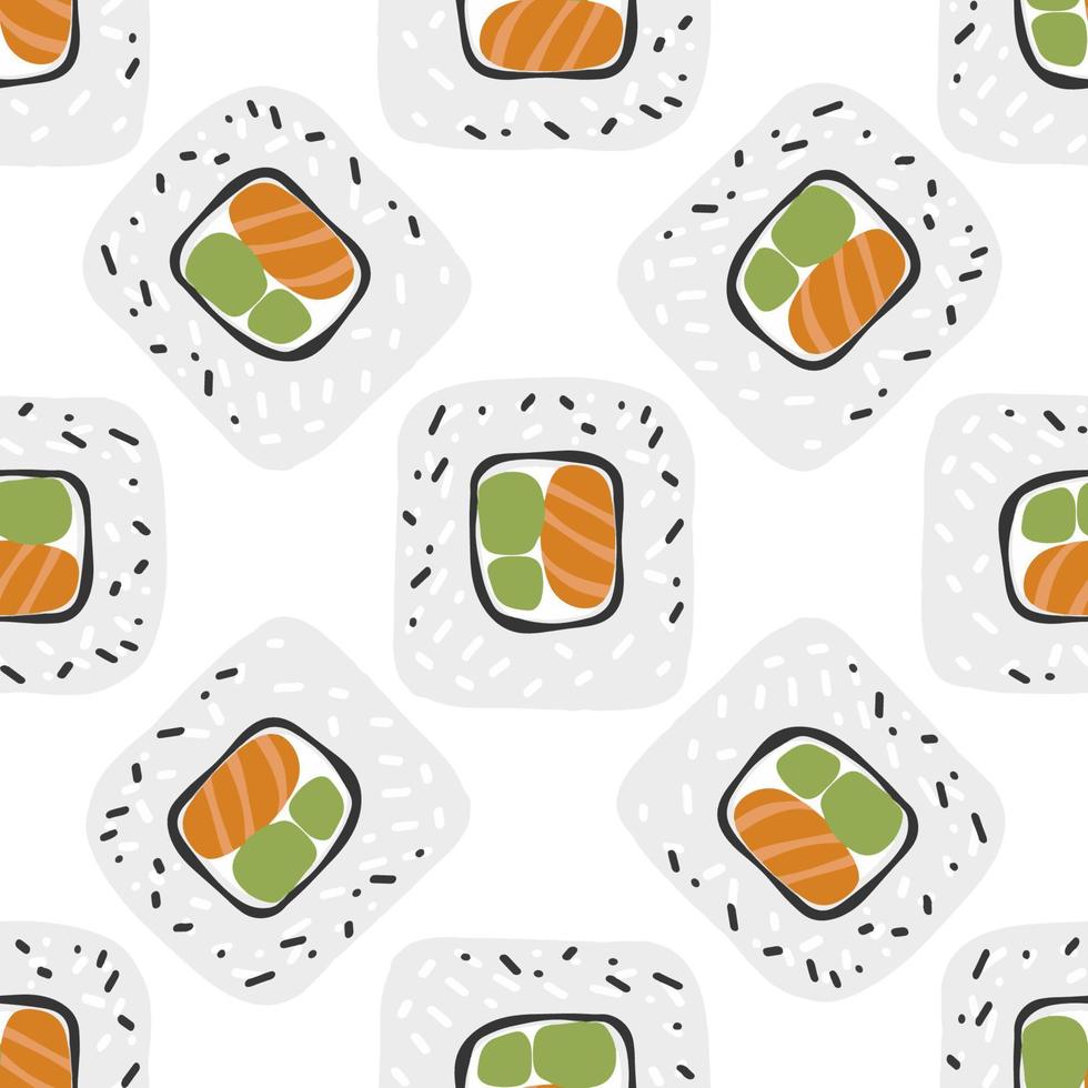 sömlös mönster med sushi rulla illustration på vit bakgrund vektor