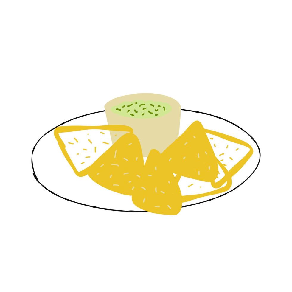 mexikansk mat nachos med guacamole illustration isolerat på vit bakgrund vektor