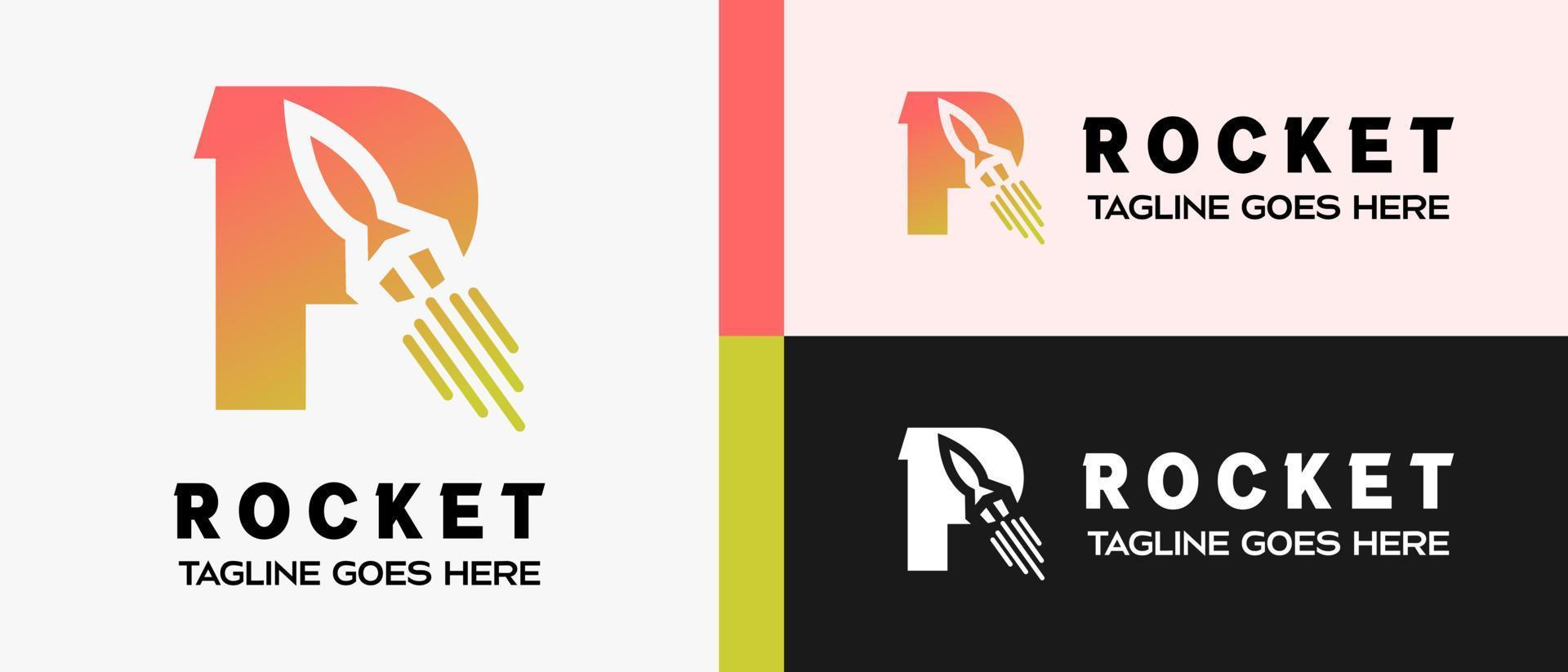 Buchstabe r-Logo-Design-Vorlage mit Raketensymbol. Vektor-Illustration vektor