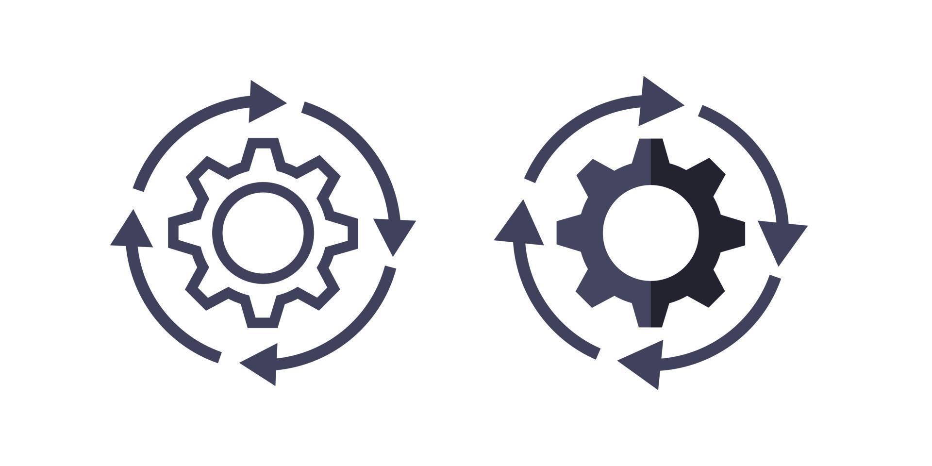 Zahnrad-Workflow-Verarbeitungslinie und flaches Symbol. isolierte Vektorillustration vektor