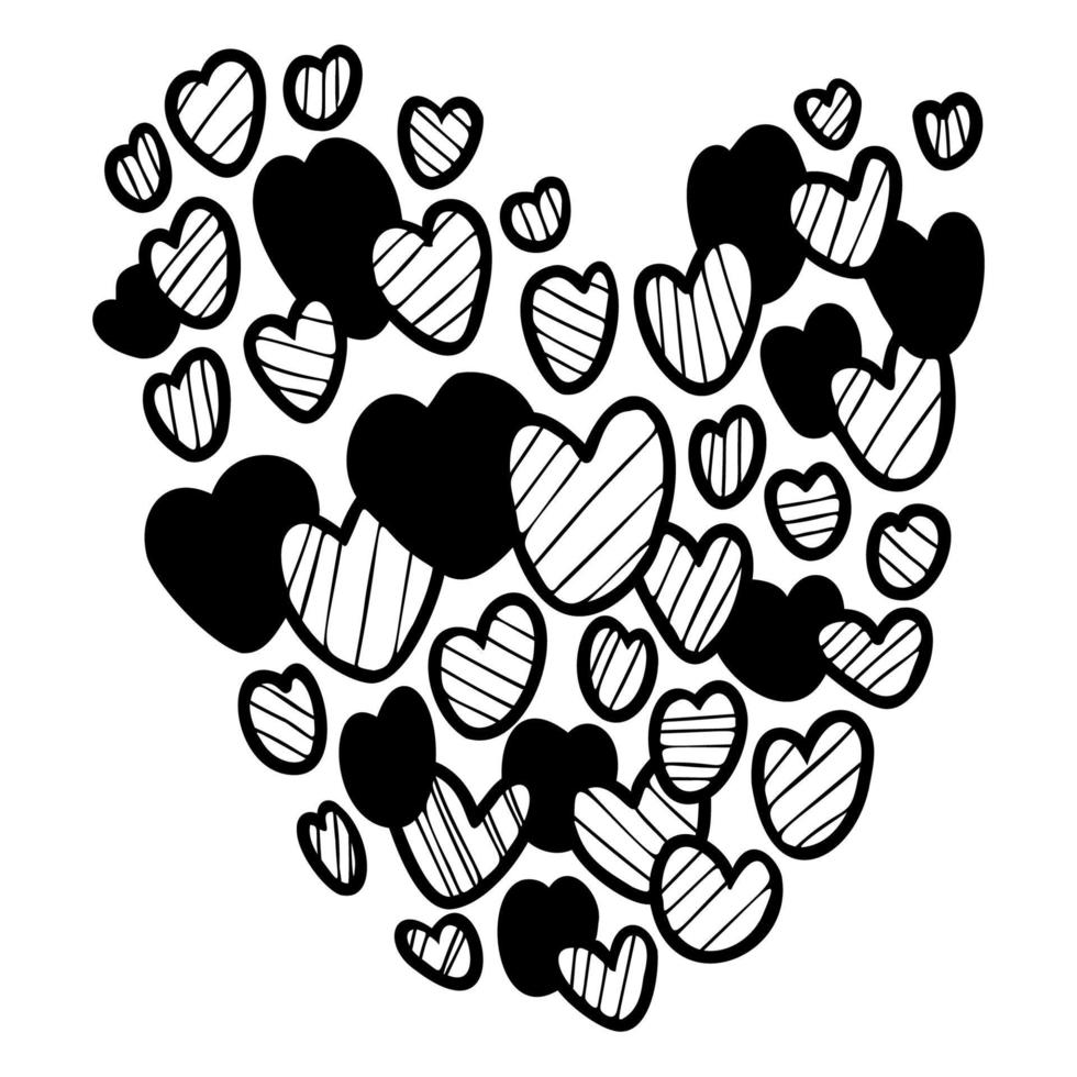 großes dekoratives Herz aus kleinen Doodle-Herzen. Vektor-Illustration. romantischer valentinstag. vektor