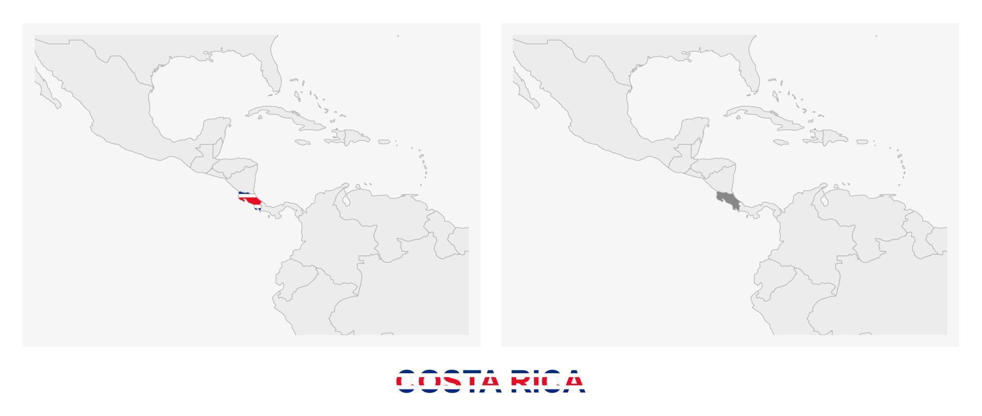 två versioner av de Karta av costa rica, med de flagga av costa rica och markerad i mörk grå. vektor