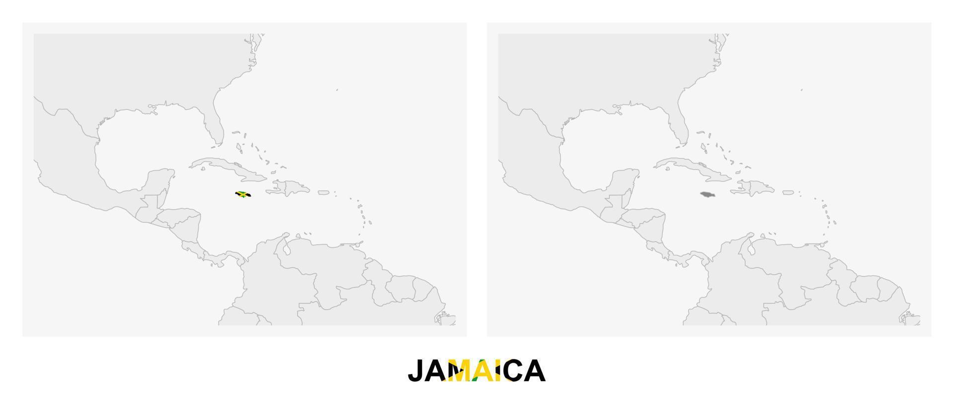 zwei versionen der karte von jamaika, mit der flagge von jamaika und dunkelgrau hervorgehoben. vektor