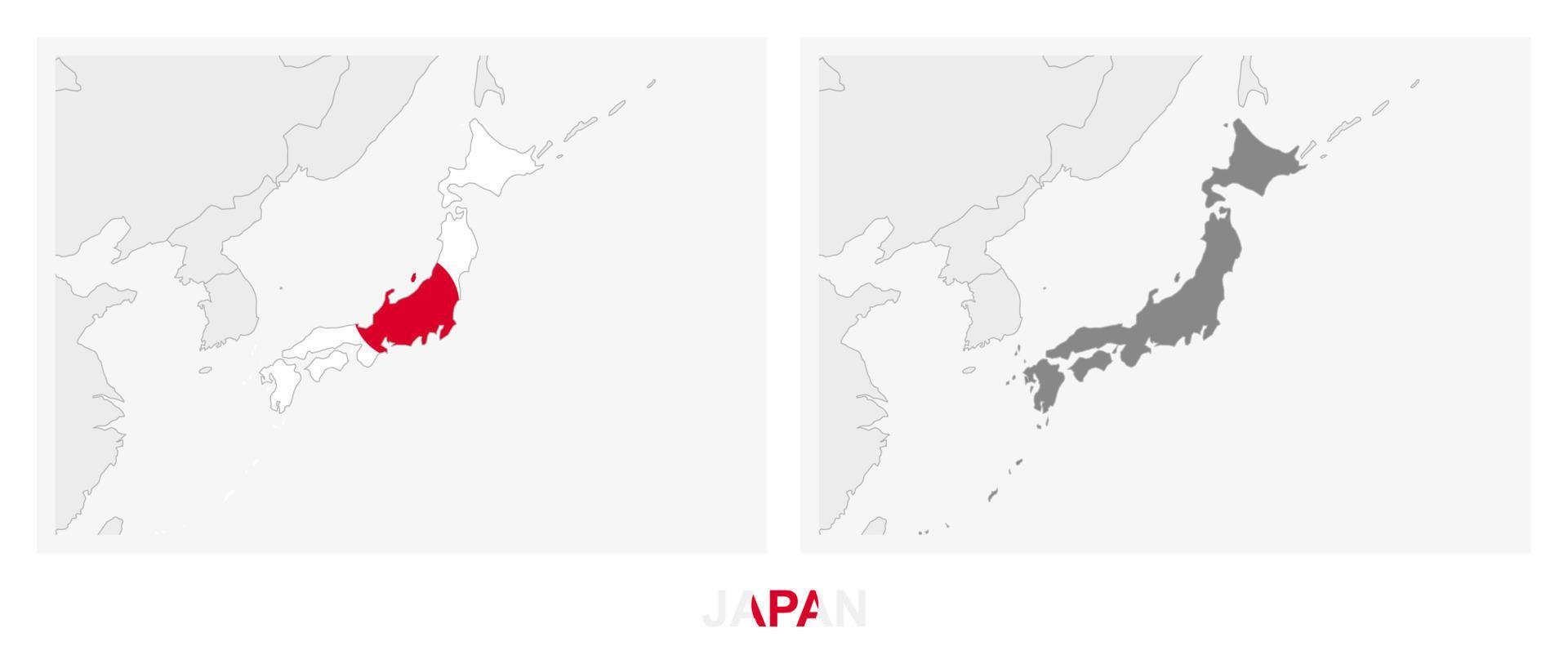 två versioner av de Karta av Japan, med de flagga av japan och markerad i mörk grå. vektor