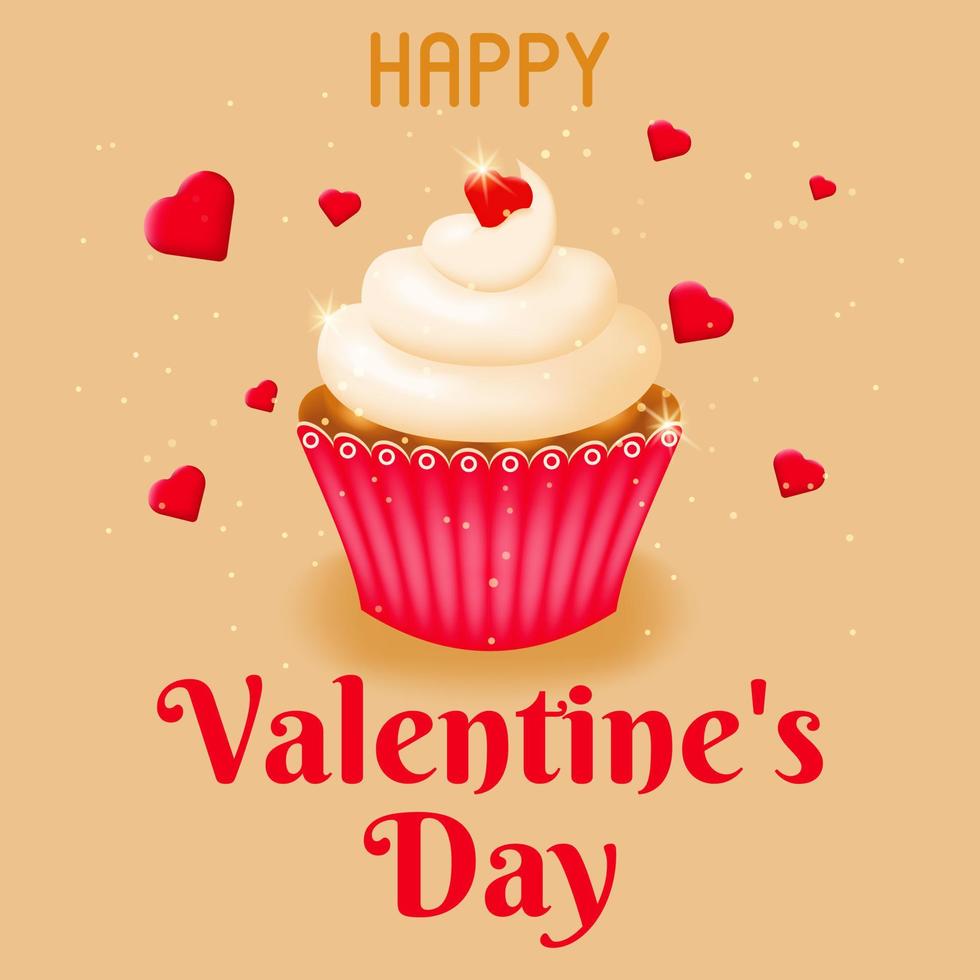 Valentinstagskarte mit Cupcake und Herz. Vektor-Illustration. vektor