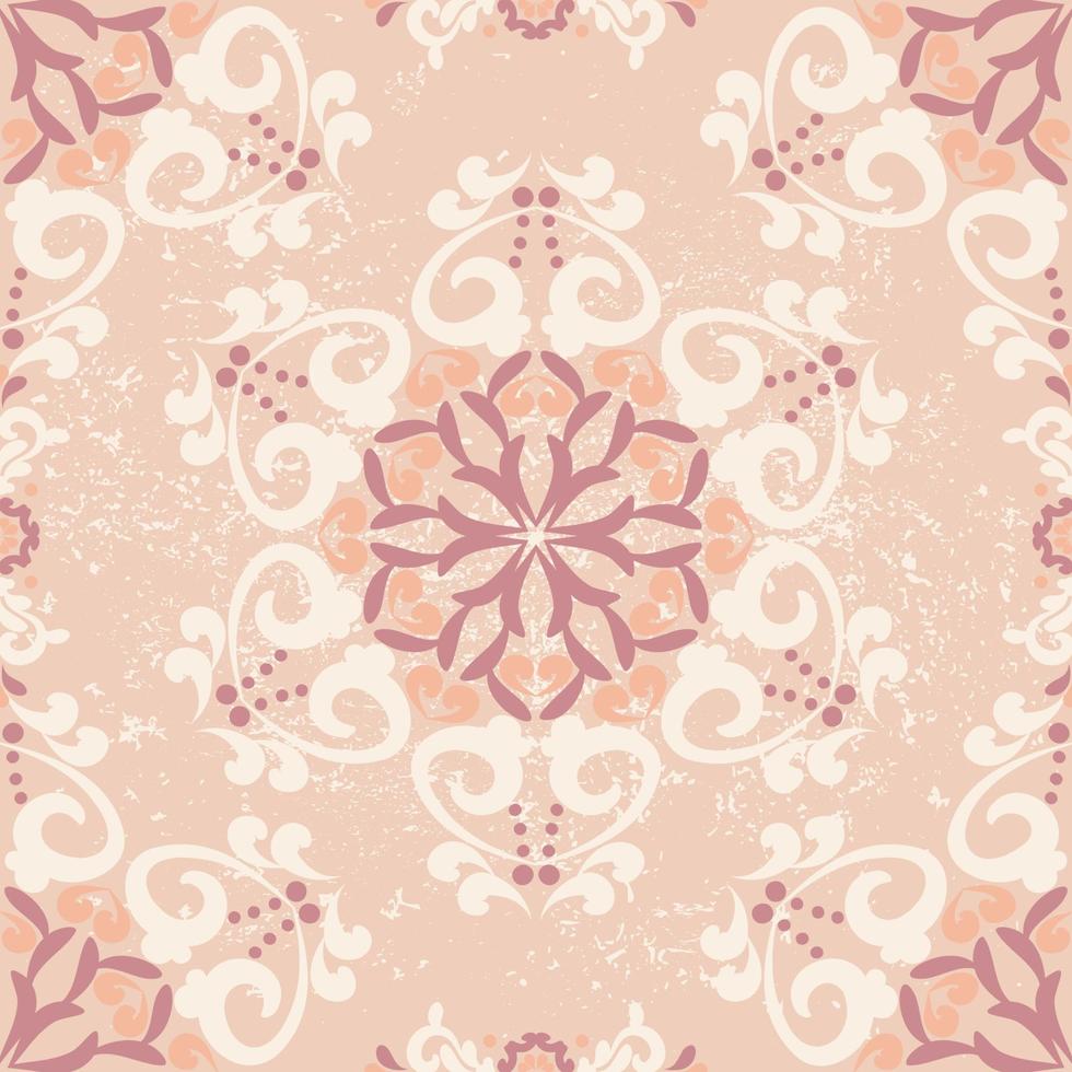florales nahtloses Muster. geometrischer Damast gemusterter Hintergrund. rosa, beige Farbe. für Stoffe, Fliesen, Tapeten oder Verpackungen. Vektorgrafiken. vektor