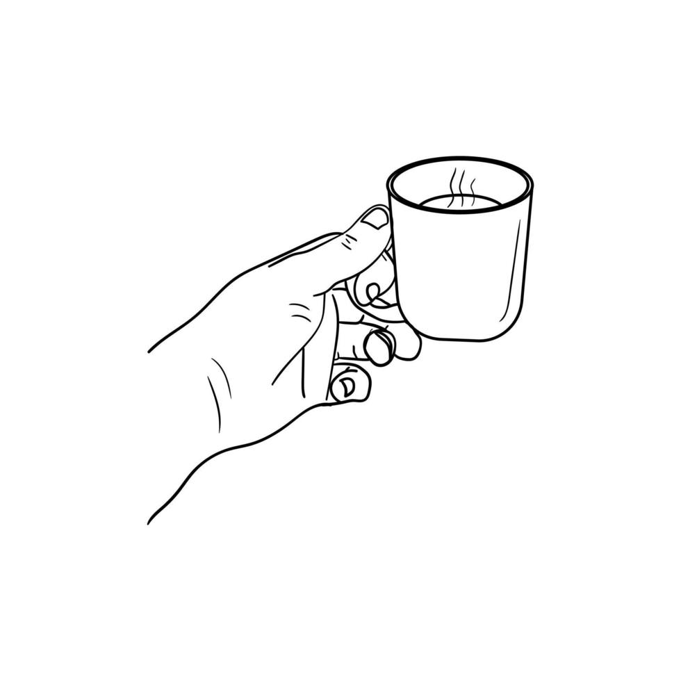 Hand hält eine Tasse Kaffee-Symbol, Strichzeichnungen der Hand, die eine Tasse Kaffee hält vektor
