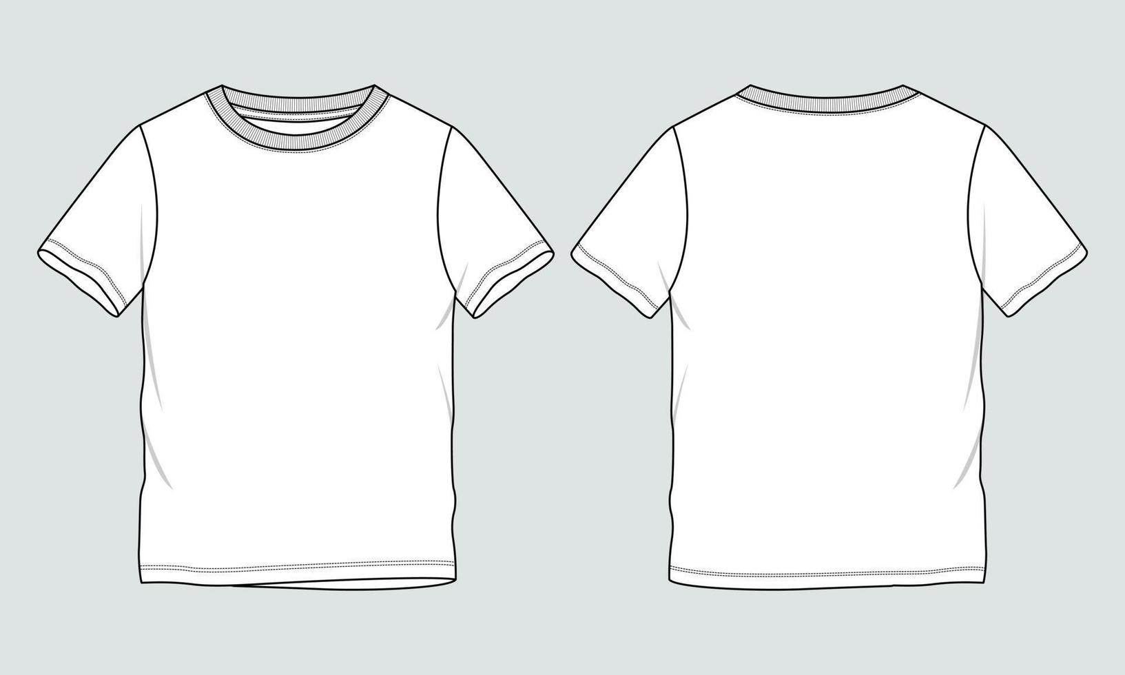 grundläggande t-shirt teknisk mode platt skiss vektor illustration mall för barn