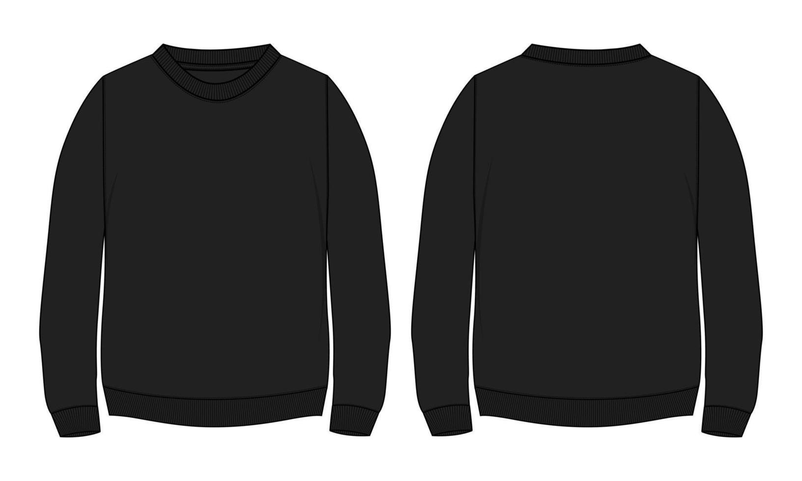 Langarm-Sweatshirt technische Mode flache Skizze Vektor Illustration Vorlage Vorder- und Rückansichten.