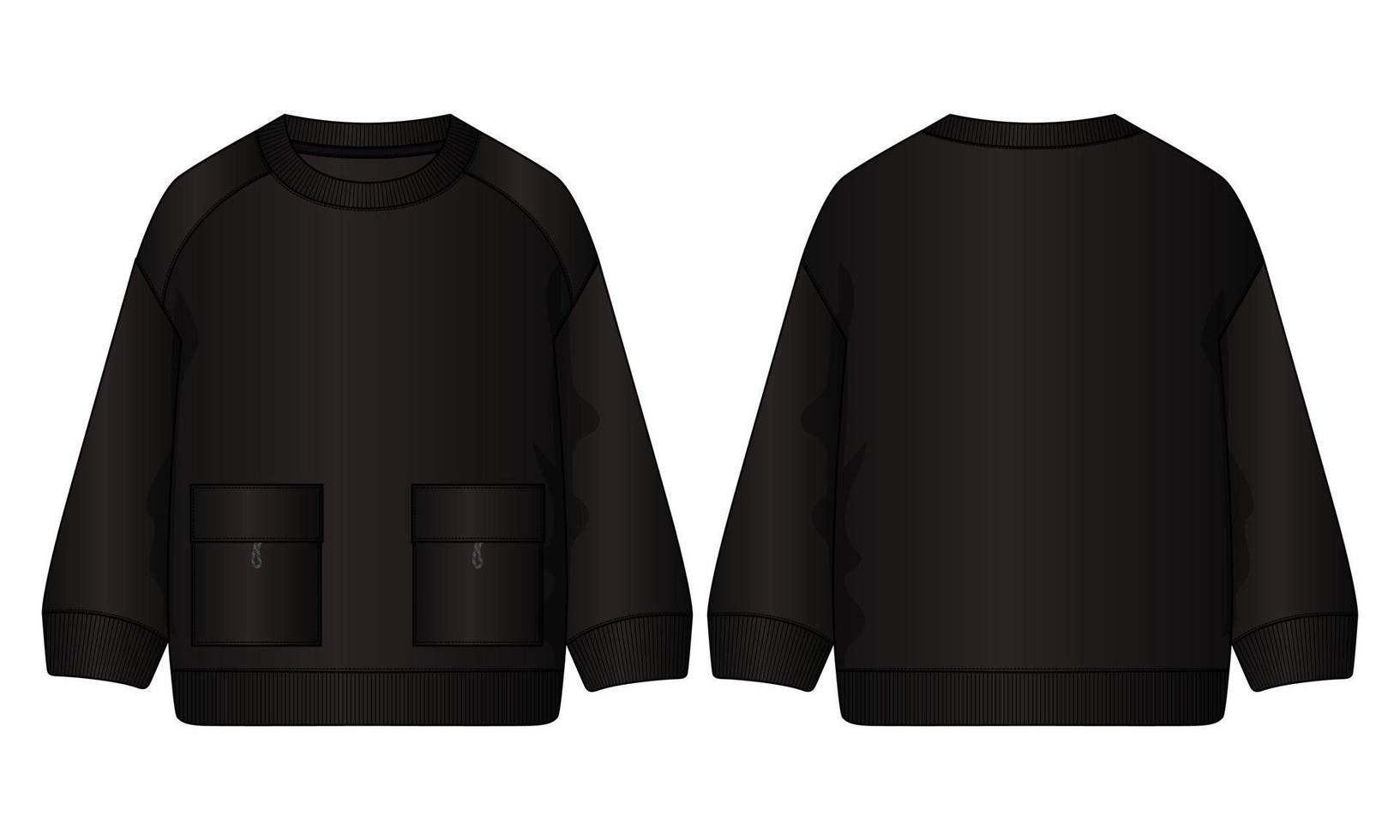 Langarm-Sweatshirt technische Mode flache Skizze Vektor Illustration Vorlage Vorder- und Rückansichten