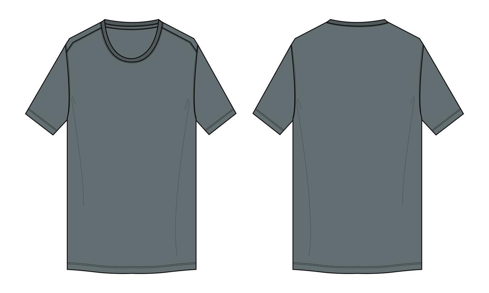 kurzarm t-shirt technische mode flache skizze vektor illustration vorlage vorder- und rückansichten