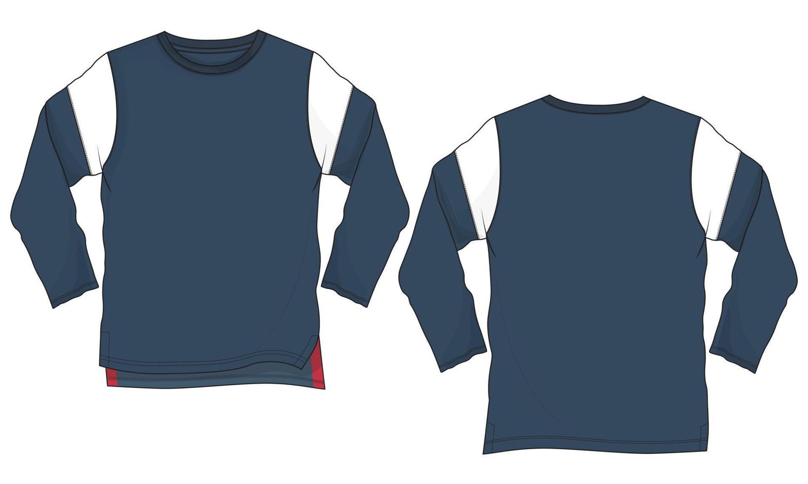 långärmad t-shirt tekniskt mode platt skiss vektorillustration mall fram- och baksidan vektor