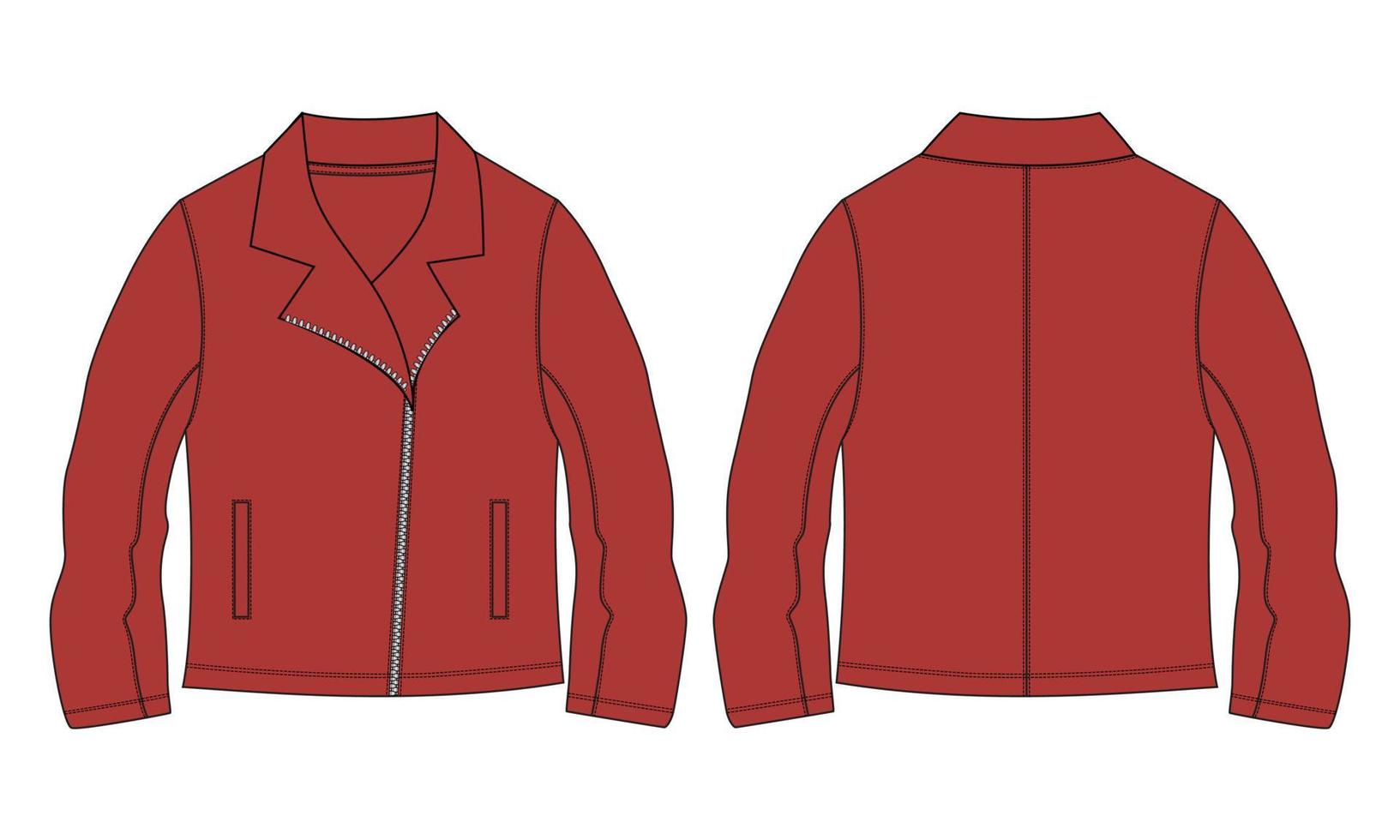 Langarm mit Reißverschluss Jacke technische Mode flache Skizze Vektor Illustration Vorlage in Windjacke Vorder- und Rückansicht.