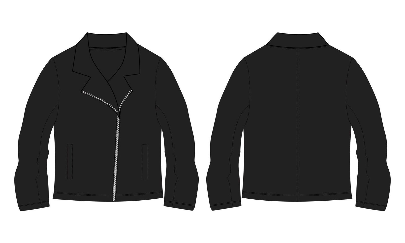 Langarm mit Reißverschluss Jacke technische Mode flache Skizze Vektor Illustration Vorlage in Windjacke Vorder- und Rückansicht.