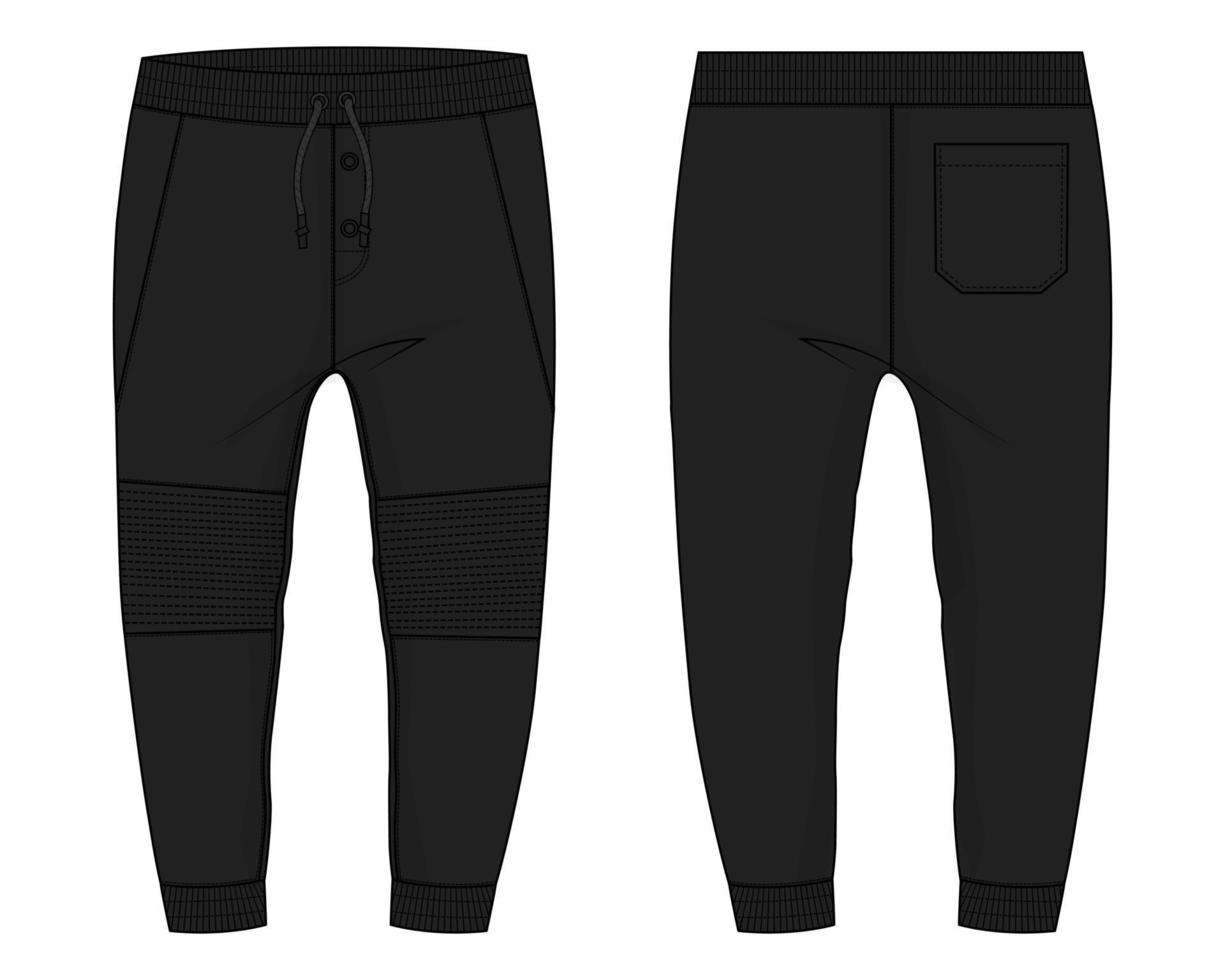 Fleece-Stoff Jogger Jogginghose technische Mode flache Skizze Vektor Illustration Vorlage Vorder-, Rückansichten.