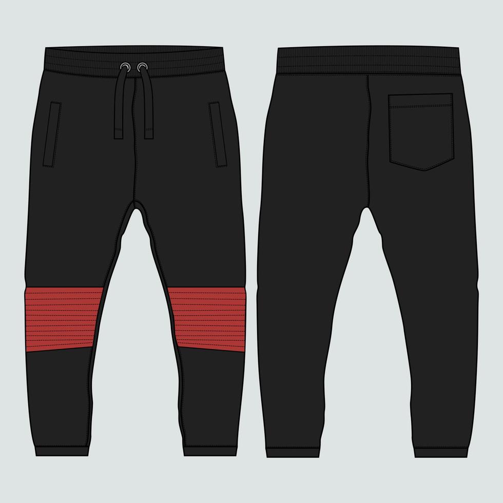 Fleece-Stoff Jogger Jogginghose technische Mode flache Skizze Vektor Illustration Vorlage Vorder-, Rückansichten.