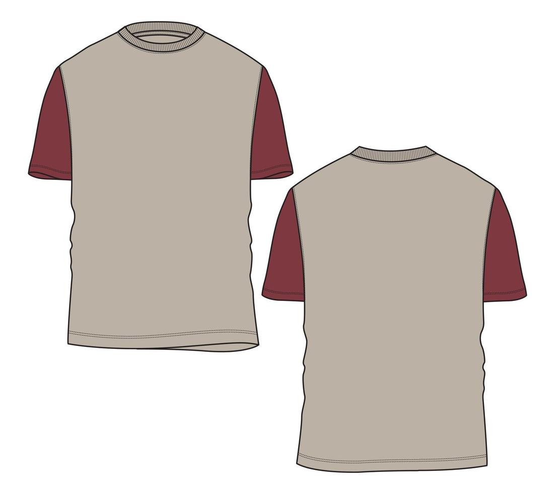 lång ärm t skjorta med teknisk mode platt skiss vektor illustration mall främre och tillbaka vyer.