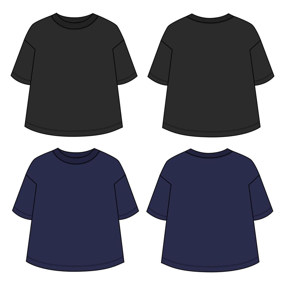 kurzarm t-shirt technische skizze modevorlage für frauen vektor