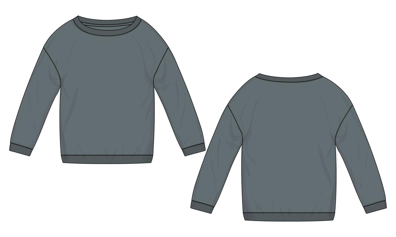 Langarm-Sweatshirt technische Mode flache Skizzenvektor-Illustrationsschablone für Frauen vektor