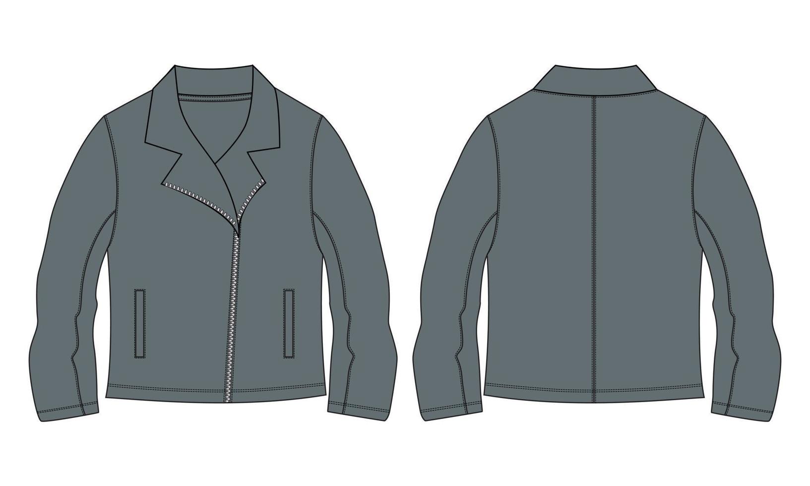 Langarm mit Reißverschluss Jacke technische Mode flache Skizze Vektor Illustration Vorlage in Windjacke Vorder- und Rückansicht.