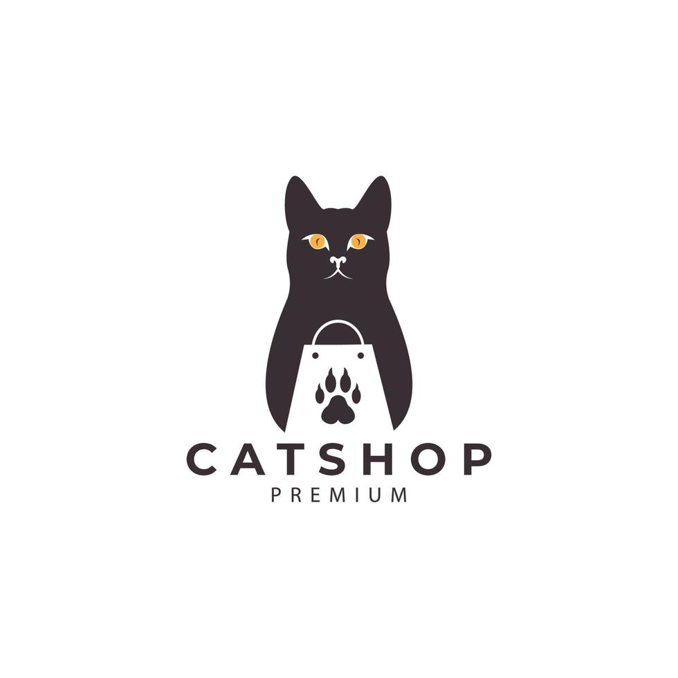 pet shop katze und einkaufstaschen haustiere logo für markenaufkleber vektorillustrationsdesign vektor