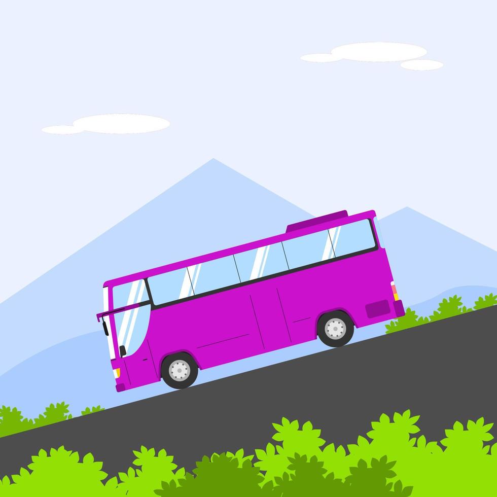 Der Bus fährt den Hügel hinunter, die Straße ist steil, Vorsicht vor versagenden Bremsen vektor