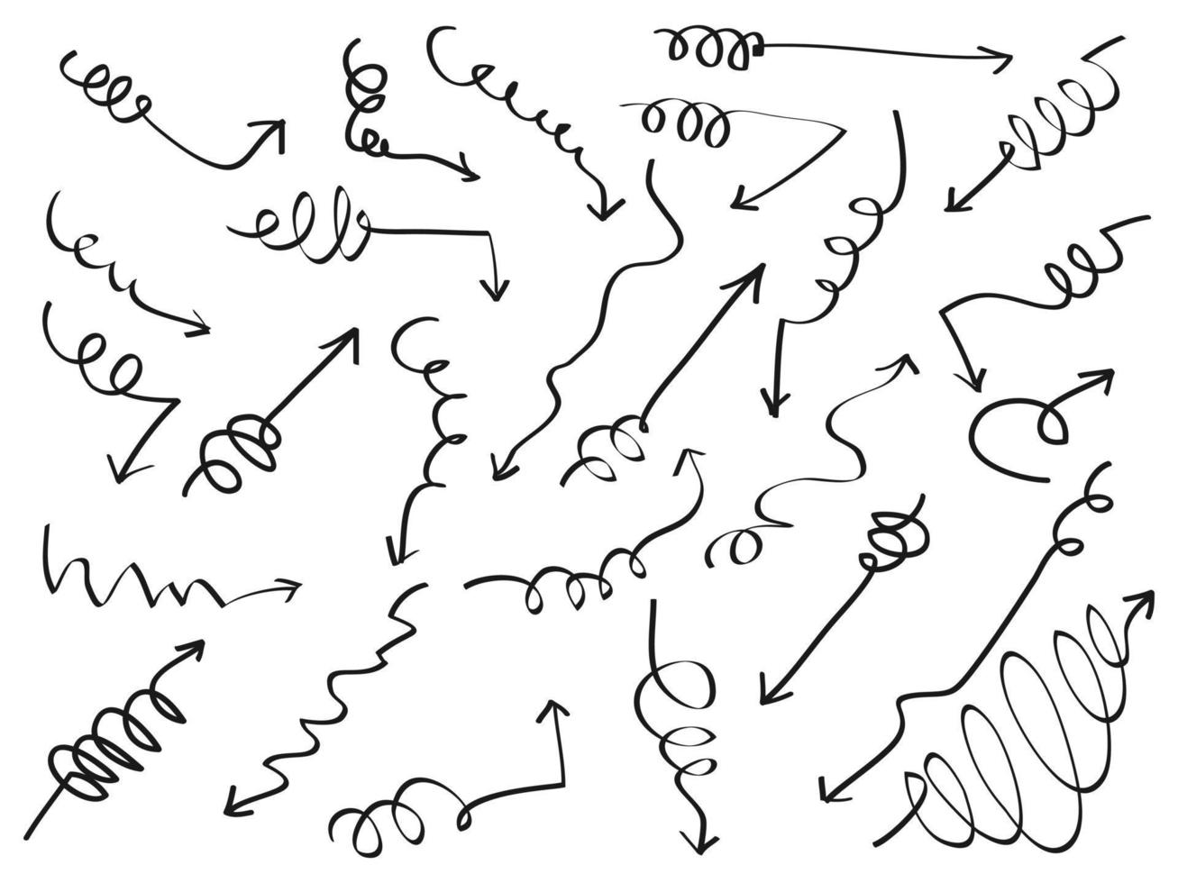 Gekritzelpfeilikonen eingestellt. Pfeilsymbol mit verschiedenen Richtungen. handgezeichneter Stil. isoliert auf weißem Hintergrund. Vektor-Illustration vektor